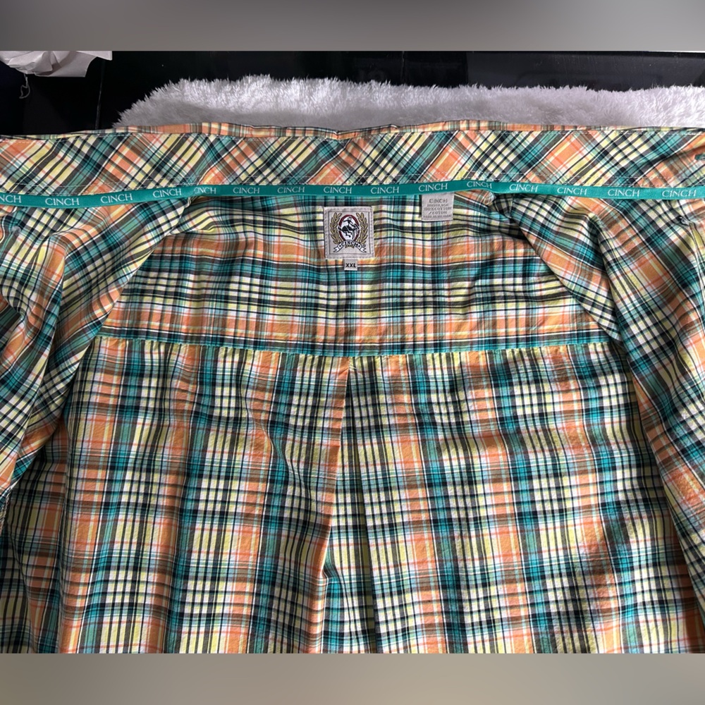 Cinch | Men's XXL | Green Orange Blue |Plaid | Western Shirt | button down | - Picture 9 of 12